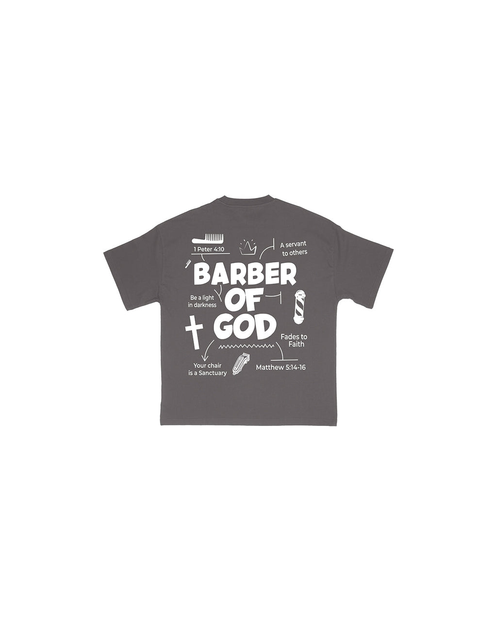 Barber Of God Tee - Vintage Grey/White